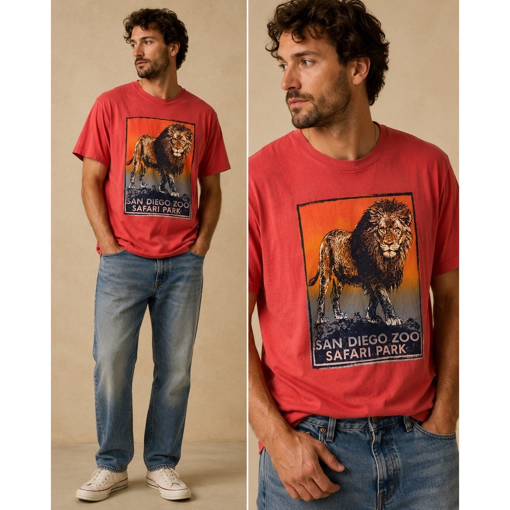 San Diego Zoo Safari Park Lion Graphic T-Shirt Red Sustainabili-Tees Mens XL